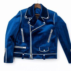 NEW Blue Velvet Biker Jacket, M